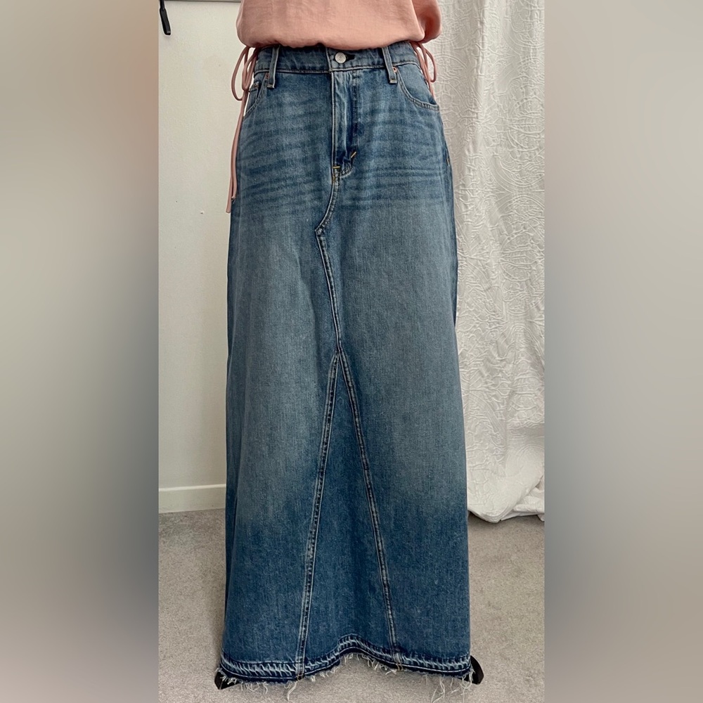 Lucky Brand Denim Jean Maxi Skirt Size 29 Boho Western Festival Cowgirl